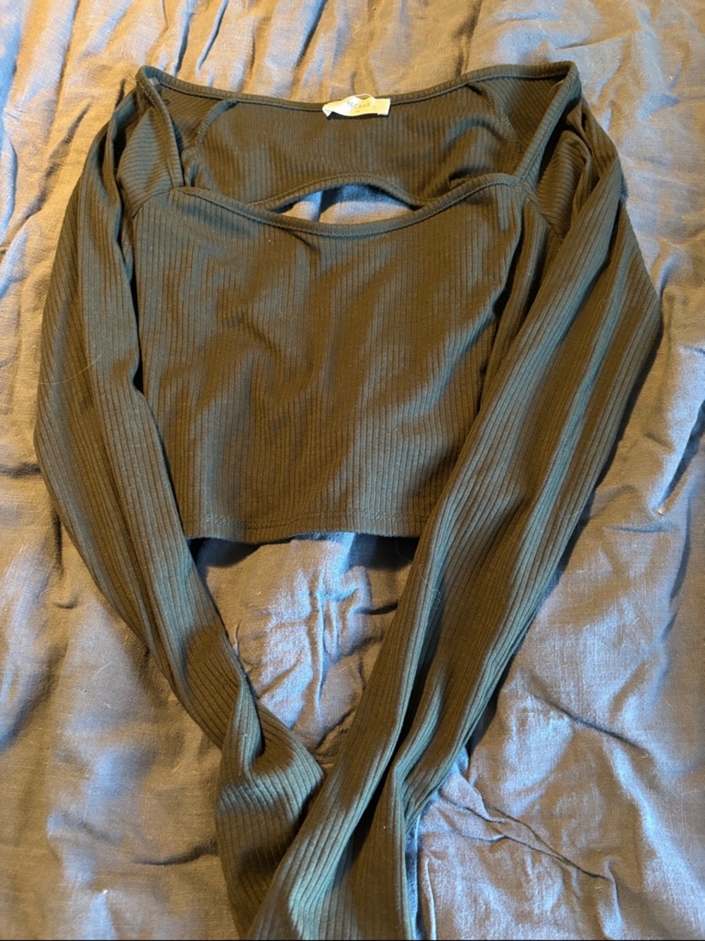 Ribbed Olive Long-Sleeve Cutout Crop Top